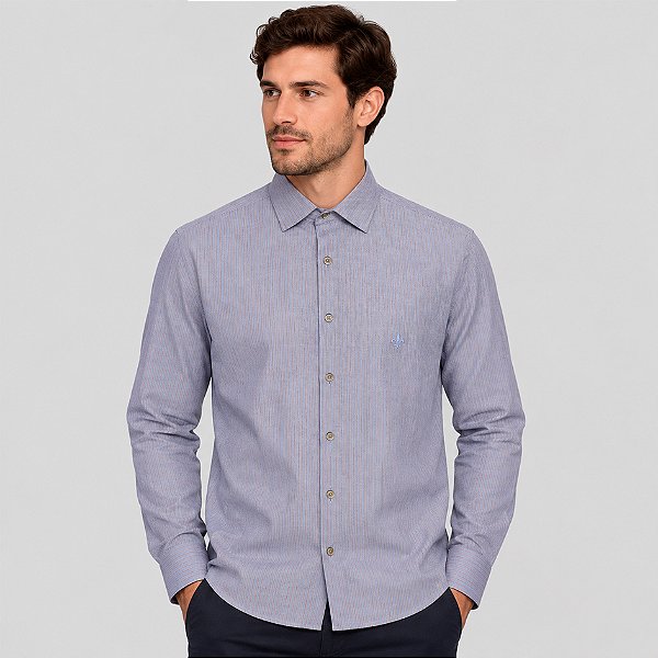 Camisa Dudalina Slim Listras Bicolor Ve27 Azul Masculino