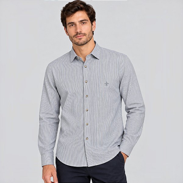 Camisa Dudalina Slim Listras Bicolor Ve27 Cinza Masculino