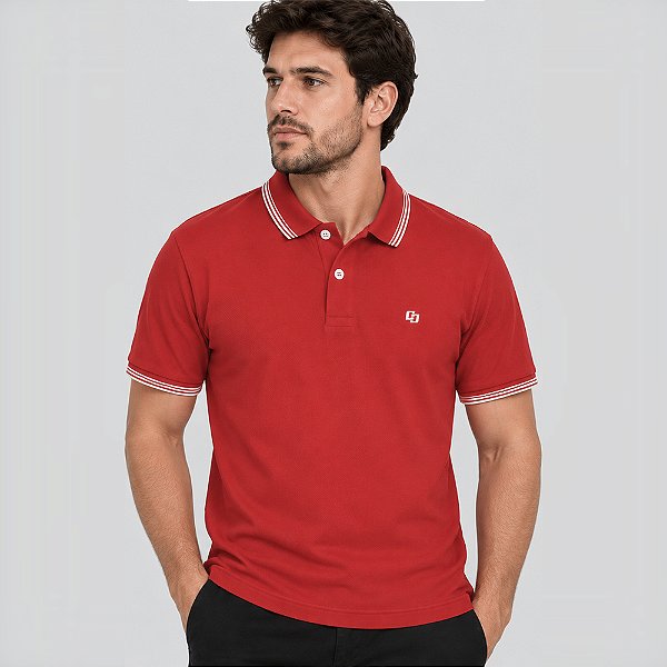 Camisa Polo Colcci Iconic Listras Ve27 Vermelho Masculino