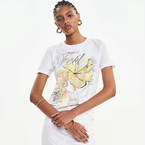 Camiseta Colcci Feet Ve27 Off White Feminino