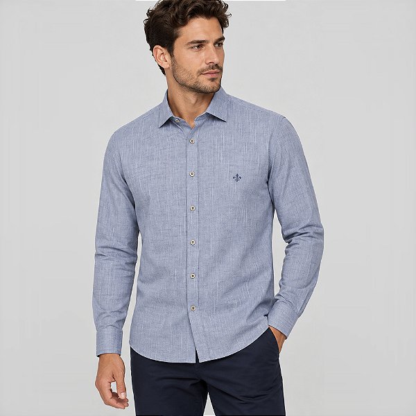 Camisa Dudalina Comfort Flame Ve27 Azul Masculino