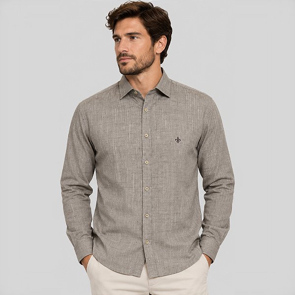 Camisa Dudalina Comfort Flame Ve27 Marrom Masculino