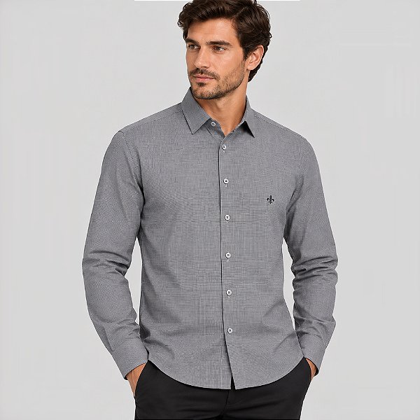 Camisa Xadrez Dudalina Slim Ve27 Cinza Masculino