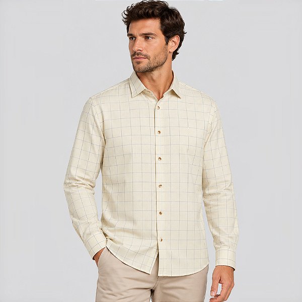 Camisa Xadrez Dudalina Comfort Ve27 Amarelo Masculino