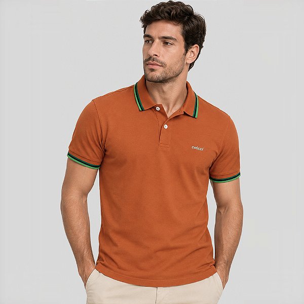 Camisa Polo Colcci Triple Line Pr27 Laranja Masculino