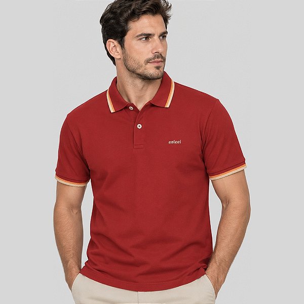 Camisa Polo Colcci 2 Lines Ve27 Vermelho Masculino