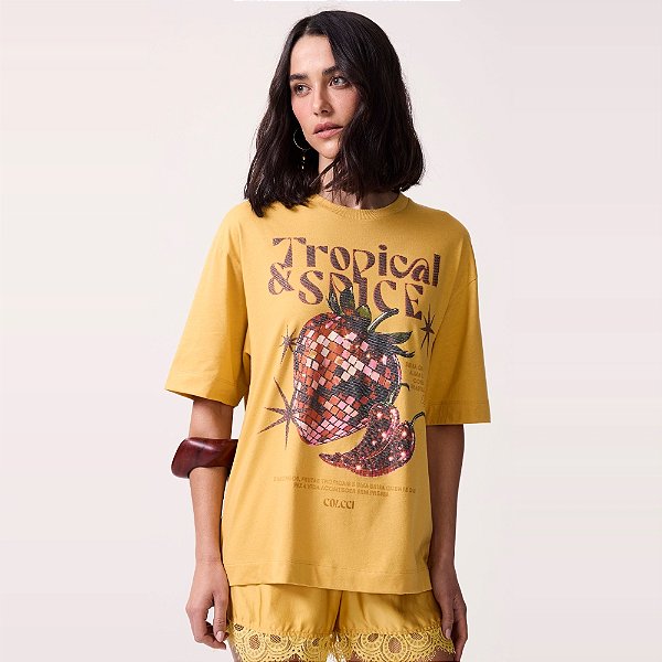 Camiseta Colcci Tropical Av27 Amarelo Feminino