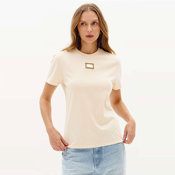 Camiseta Lança Perfume Babylook Placa Ve27 Bege Feminino