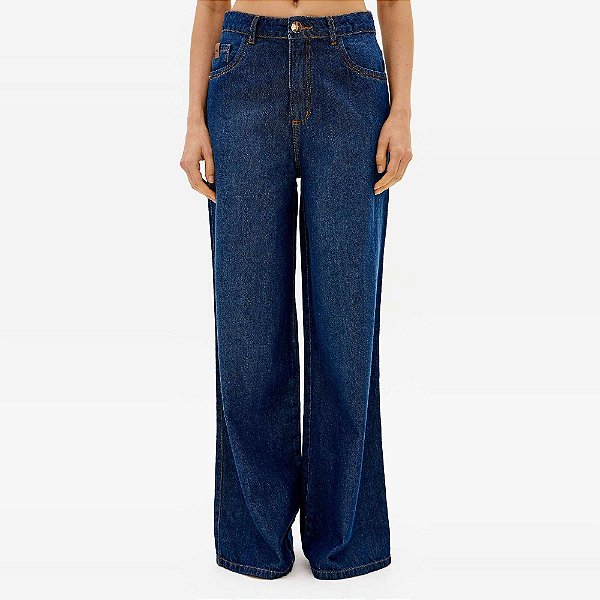Calça Jeans Lança Perfume Wide Leg Cint Ve27b Azul Feminino