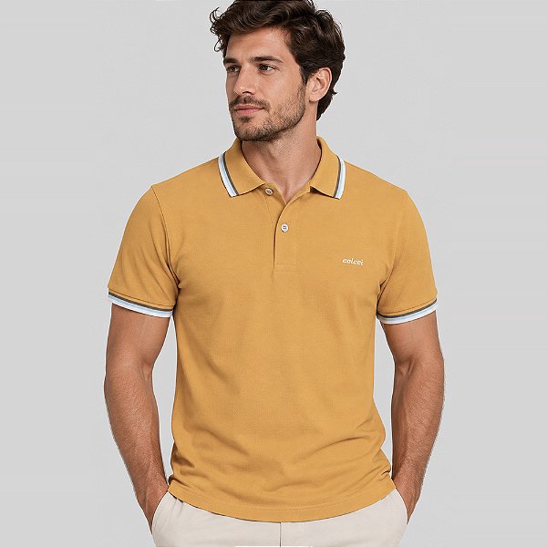 Camisa Polo Colcci 3 Lines Ve27 Amarelo Masculino