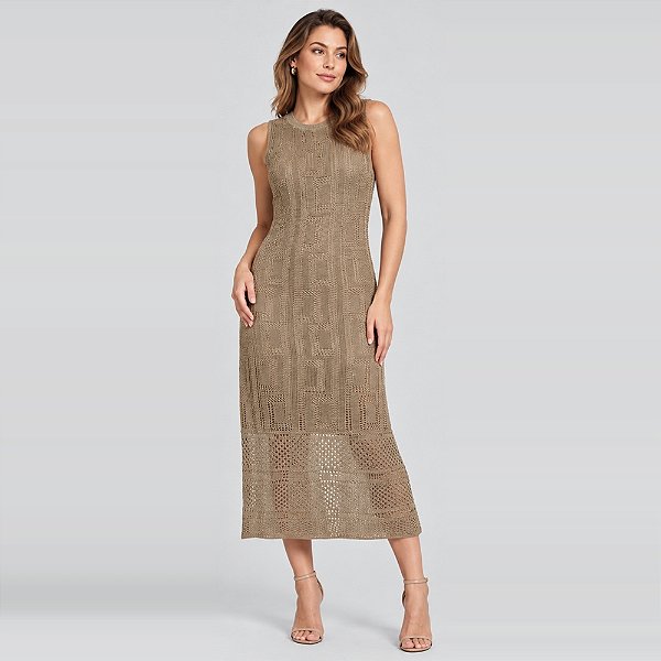 Vestido Tricot Dudalina Juliana Ve27 Dourado Feminino