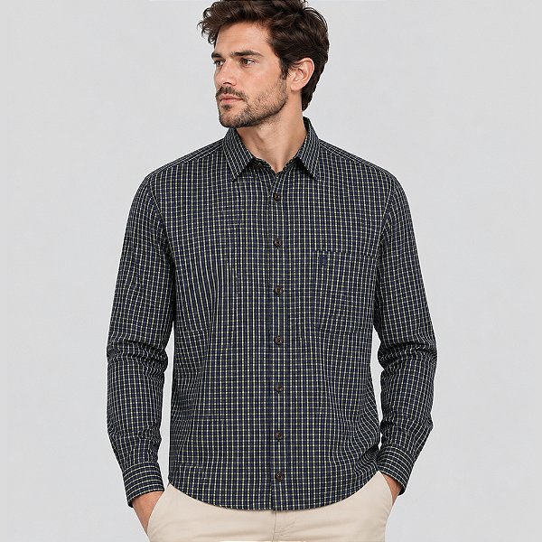 Camisa Xadrez Individual Comfort Ve27 Verde Masculino