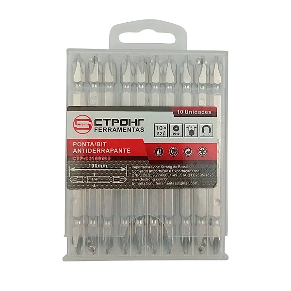 PONTAS PHILLIPS DUPLA BITS S2-PH2-100 NIQ COM 10 UNIDADES