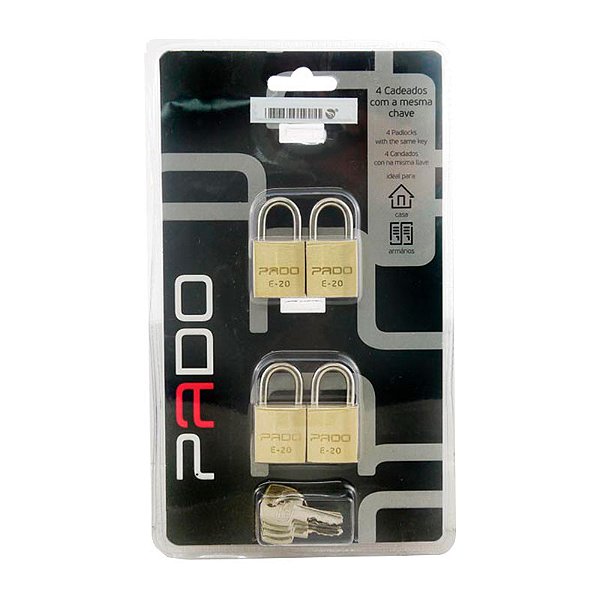 CADEADO PADO MESMO SEGREDO 20MM 4 UNIDADES