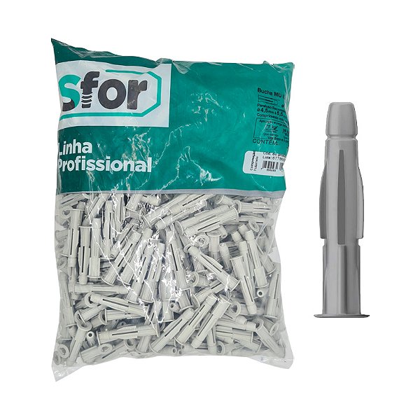 BUCHA PARA TIJOLO BAIANO EM NYLON SFOR MU10 COM 50 UNIDADES