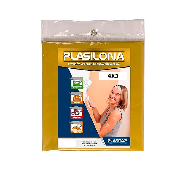 LONA PLÁSTICA AMARELA PLASITAP 4X3M IMPERMEÁVEL E DURÁVEL