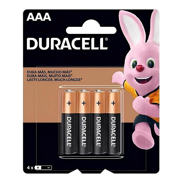 PILHA DURACELL ALCALINA AAA COM 4 UNIDADES ENERGIA DE LONGA DURAÇÃO