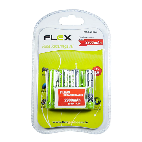 KIT COM 4 PILHAS AA FLEX RECARREGÁVEIS
