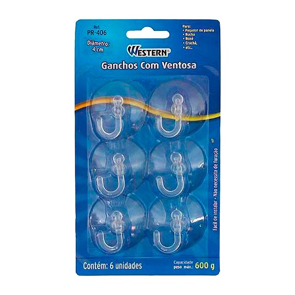 GANCHO C/ VENTOSA PVC C/06 PEÇAS PR-406
