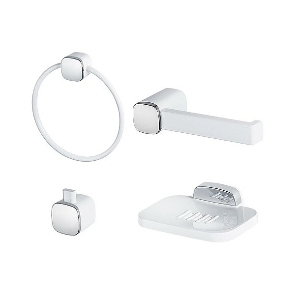 KIT ACESSÓRIOS PARA BANHEIRO HERC TIVOLI BRANCO/CROMADO 4PC
