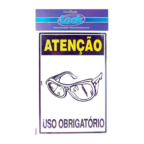 PLACA DE SINALIZAÇÃO USO OBRIGATORIO OCULOS SEGURANÇA 20X30
