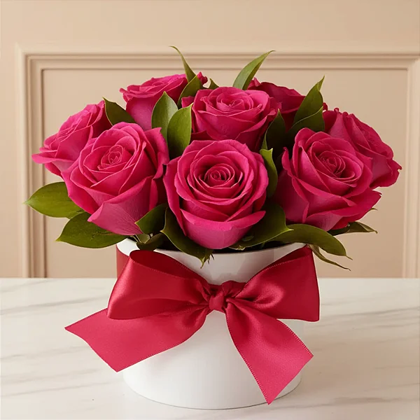 Box de Rosa Pink com Folhagem