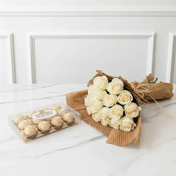 Buquê De 20 Rosas Branco Com Ferreiro 150G
