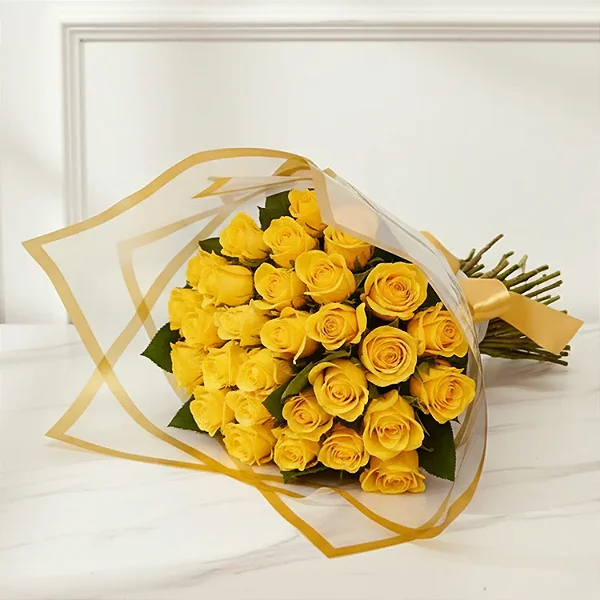 Buquê De 40 Rosas Amarelo Com Folhagem