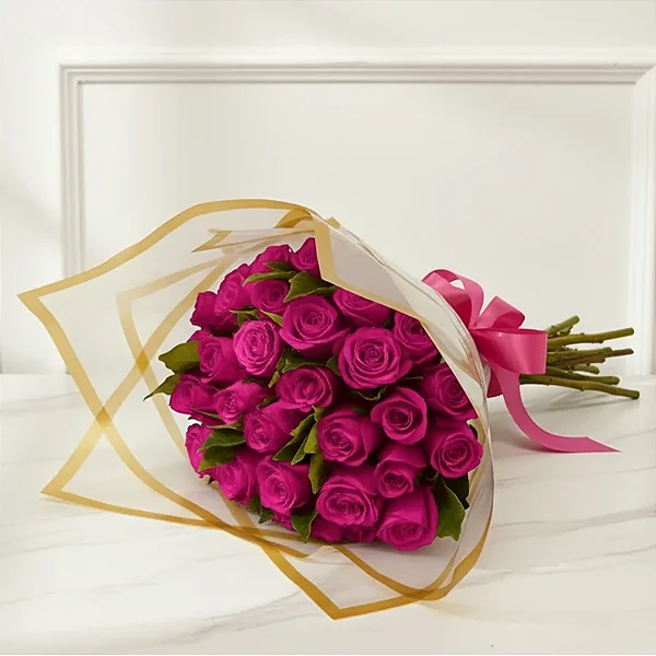 Buquê De 40 Rosas Pink Com Folhagem