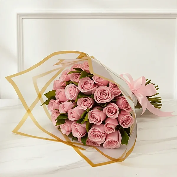 Buquê De 40 Rosas Rosa Com Folhagem