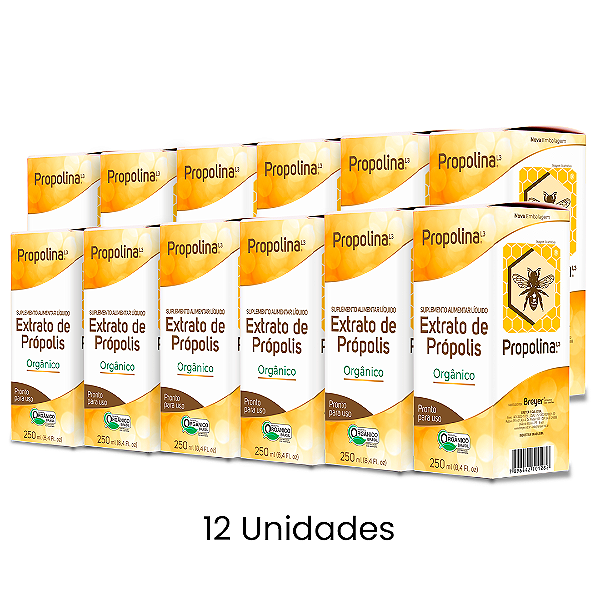CAIXA 12 UNIDADES PROPOLINA L3  -  EXTRATO DE PRÓPOLIS PRONTO PARA USO - ORGÂNICO - 250ML