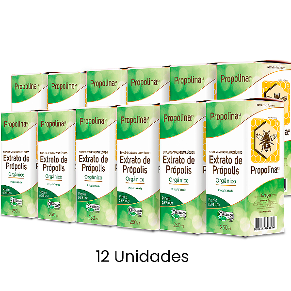 CAIXA 12 UNIDADES PROPOLINA L3 - EXTRATO DE PRÓPOLIS VERDE PRONTO PARA USO - ORGÂNICO - 250ML