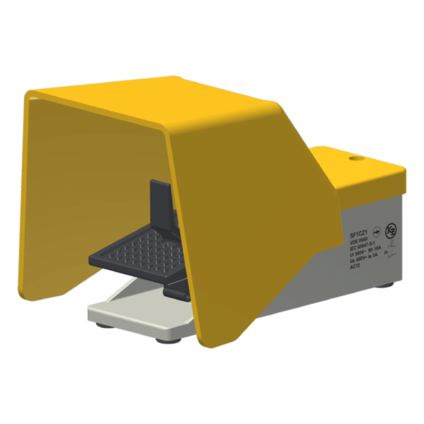 Interruptor De Pedal Industrial Metálico 1 Microrutor 1Na+1Nf C/ Proteção C/ Niple Adaptador Metálico Pg13,5X1/2Bsp SF1CZ1 Kap