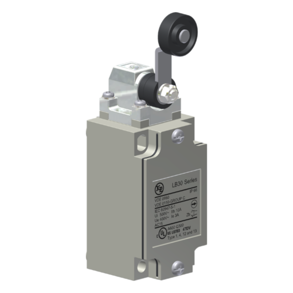Interruptor De Posição Metálico, Corpo En 50041, Entrada De Cabos Pg 13,5, 1Na+1Nf, Cabeçote Angular, Alavanca Com Rolet LB30XJ Kap