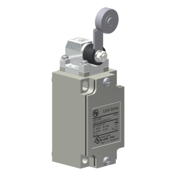 Interruptor De Posição Metálico, Corpo En 50041, Entrada De Cabos Pg 13,5, 1Na+1Nf, Cabeçote Angular, Alavanca Com Rolet LB30XJ1 Kap