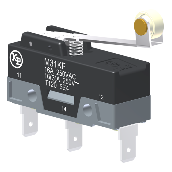 Microrutor Básico 16A, 1Na+1Nf, Alavanca Com Rolete, Terminal Faston 6,3X0,8Mm M31KF Kap