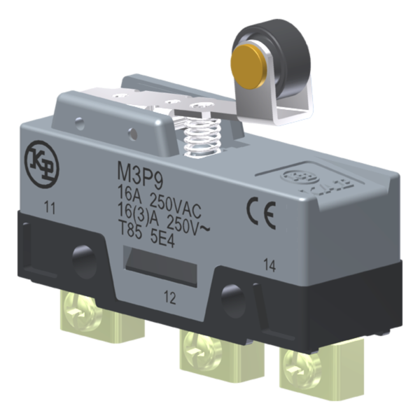 Microrutor Básico 16A, 1Na+1Nf, Alavanca Curta Com Rolete - Operação Invertida, Terminal Parafuso Frontal Com Prensa-Fio M3P9 Kap
