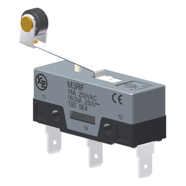 Microrutor Básico 16A, 1Na+1Nf, Alavanca Flexível Com Rolete, Terminal Faston 6,3X0,8Mm M3RF Kap