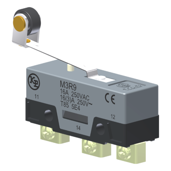 Microrutor Básico 16A, 1Na+1Nf, Alavanca Flexível Com Rolete, Terminal Parafuso Frontal Com Prensa-Fio M3R9 Kap