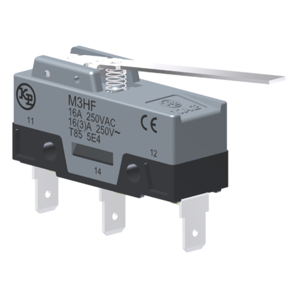 Microrutor Básico 16A, 1Na+1Nf, Alavanca Longa Rígida, Terminal Faston 6,3X0,8Mm M3HF Kap