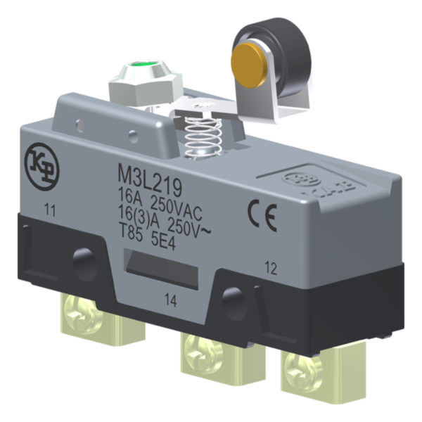 Microrutor Básico 16A, 1Na+1Nf, Alavanca Rígida Curta Com Rolete, Terminal Parafuso Frontal Com Prensa-Fio M3L219 Kap