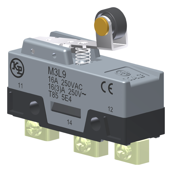 Microrutor Básico 16A, 1Na+1Nf, Alavanca Rígida Curta Com Rolete, Terminal Parafuso Frontal Com Prensa-Fio M3L9 Kap