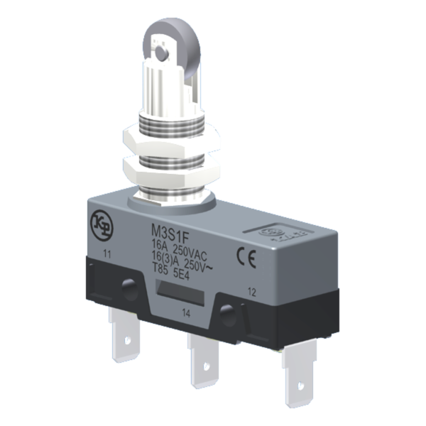 Microrutor Básico 16A, 1Na+1Nf, Botão Com Rolete Para Painel, Terminal Faston 6,3X0,8Mm M3S1F Kap