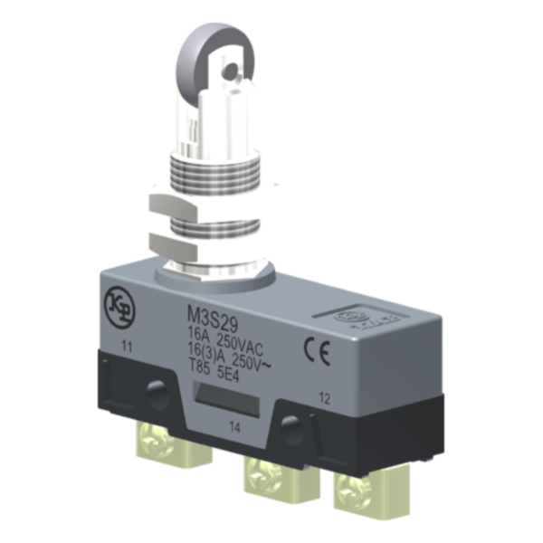 Microrutor Básico 16A, 1Na+1Nf, Botão Com Rolete Transversal Para Painel, Terminal Parafuso Frontal Com Prensa-Fio M3S29 Kap