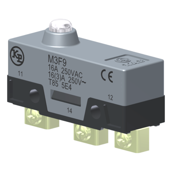 Microrutor Básico 16A, 1Na+1Nf, Botão Curto, Terminal Parafuso Frontal Com Prensa-Fio M3F9 Kap
