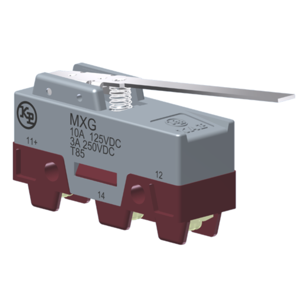 Microrutor Básico Corrente Contínua Contato Na+Nf Atuador Alavanca Longa Rígida Plana Terminal Parafuso MXG Kap