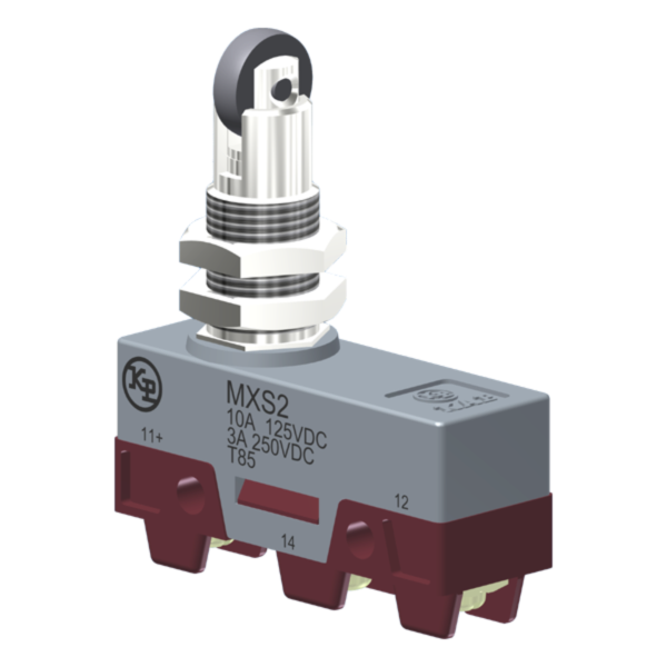 Microrutor Básico Corrente Contínua Contato Na+Nf Atuador Botão C/ Rolete Transversal P/ Painel C/ Grande Percurso Suple MXS2 Kap