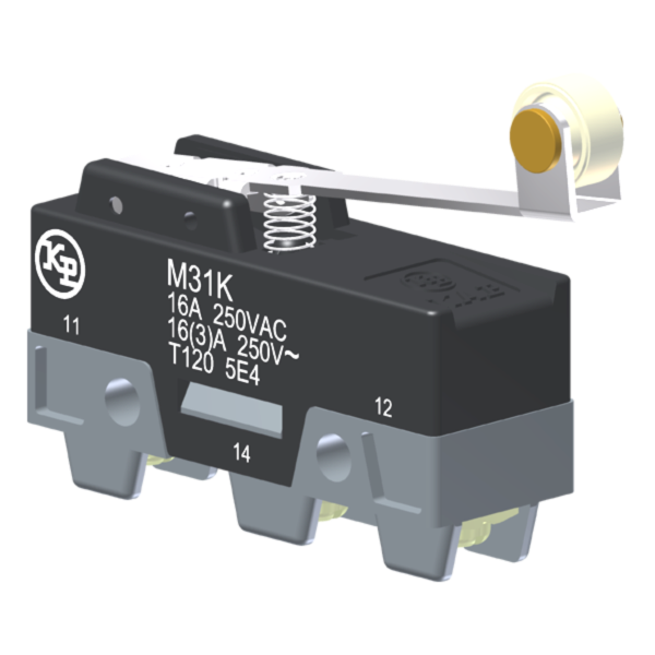 Microrutor Básico P/ 120 Graus 16A Contato Na+Nf Atuador Alavanca C/ Rolete E Mola Terminal Parafuso M31K Kap