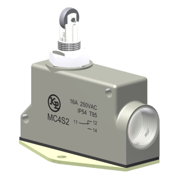 Microrutor Básico Protegido 16A, 1Na+1Nf, Fixação Inferior Ø 5,3, Botão Com Rolete Transversal, Terminal Parafuso Com Ar MC4S2 Kap