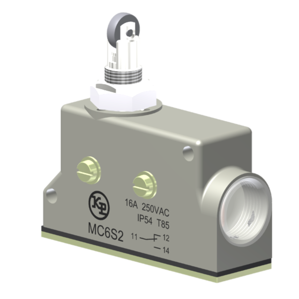 Microrutor Básico Protegido 16A, 1Na+1Nf, Fixação Lateral M4X40, Botão Com Rolete Transversal, Terminal Parafuso Com Arr MC6S2 Kap
